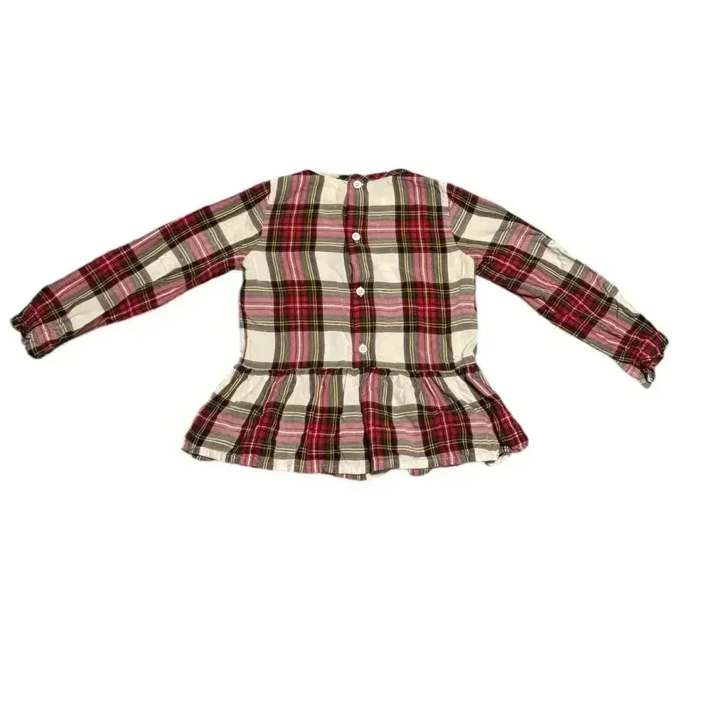 Hanna Andersson‎ Plaid Flannel Peplum Holiday Girls Top Size 6-7